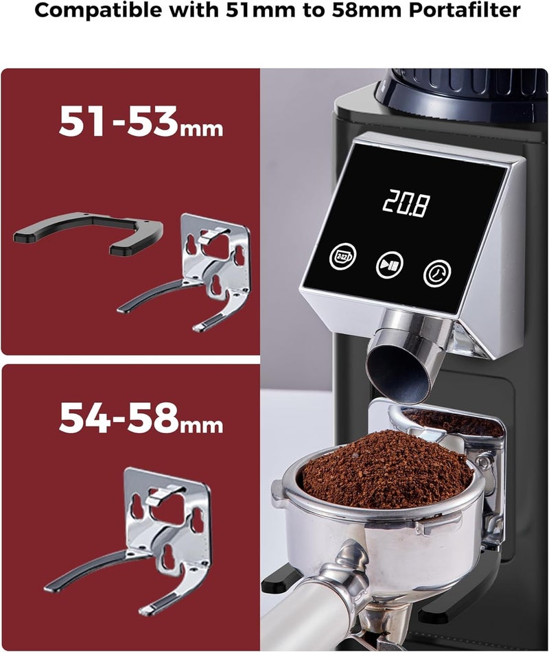 Tuni G1 Conical Burr Coffee Grinder, 48 Grind Settings Anti-static Burr Mill, Precision Electronic Timer and LED Touchscreen for Espresso/Drip/Cold Brew/French Press, Stainless Steel, Noir - Image 4